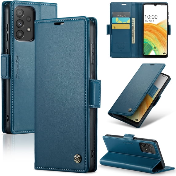 ELEHOLD Wallet Case For Samsung Galaxy A24 4G,Premium Leather Case wih RFID Blocking Function Card Slots Kickstand Magnetic Clasp Shockproof Cover for Men Women,Blue