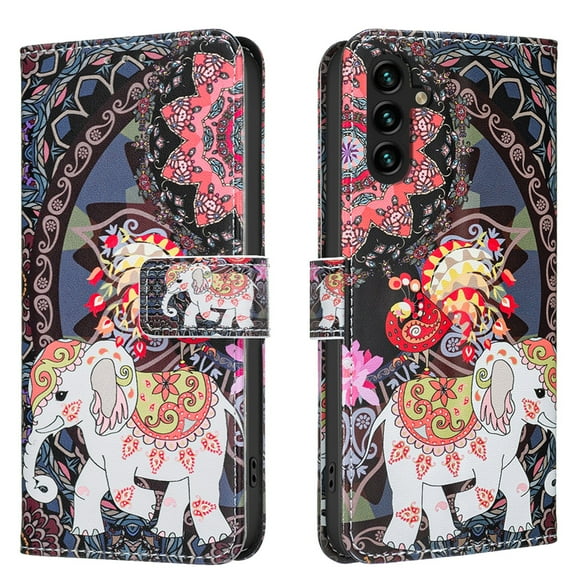 ELEHOLD Wallet Case for Samsung Galaxy A26 5G, PU Leather Patterned Flip Folio Stand Card Slots Magnetic Closure Shockproof Protective Case for Women Girls,B