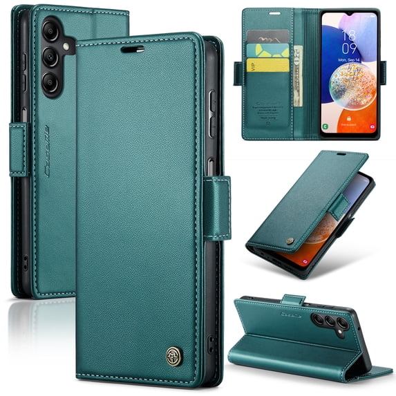ELEHOLD Wallet Case for Samsung Galaxy A34 5G Premium Leather Case wih RFID Blocking Function Card Slots Kickstand Magnetic Clasp Shockproof Cover for Men Women for Samsung A34 5G,Green