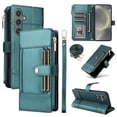 thumbnail image 1 of ELEHOLD Wallet Case for Samsung Galaxy A35, Slim Rugged TPU Protective Cover Faux Leather Finish Anti-Scratch Zipper Card Slot Cash Holder Shockproof Case with Detachable Lanyard,Green, 1 of 10