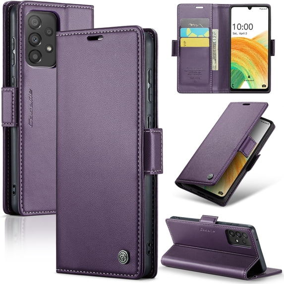 ELEHOLD Wallet Case For Samsung Galaxy A51 4G,Premium Leather Case wih RFID Blocking Function Card Slots Kickstand Magnetic Clasp Shockproof Cover for Men Women,Purple