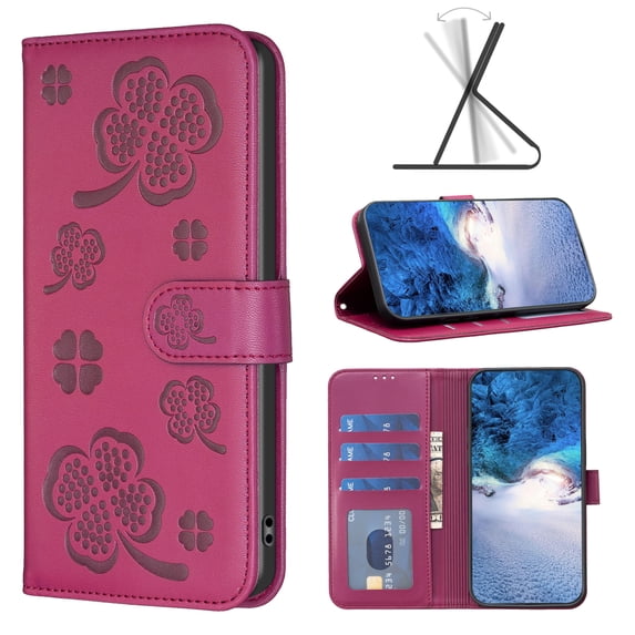 ELEHOLD Wallet Case for Samsung Galaxy A52 4G/5G Folio Card Holders Case with Premium Leather Embossed Pattern Adjustable Stand Function Magnetic Clasp Shockproof Full Protective Purse Case,rose