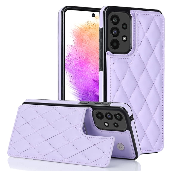 ELEHOLD Wallet Case for Samsung Galaxy A53 5G,RFID Blocking Card Holders Luxury Argyle Pattern Leather Case Kickstand Magnetic Button Slim Lightweight Shockproof Purse Case,Purple