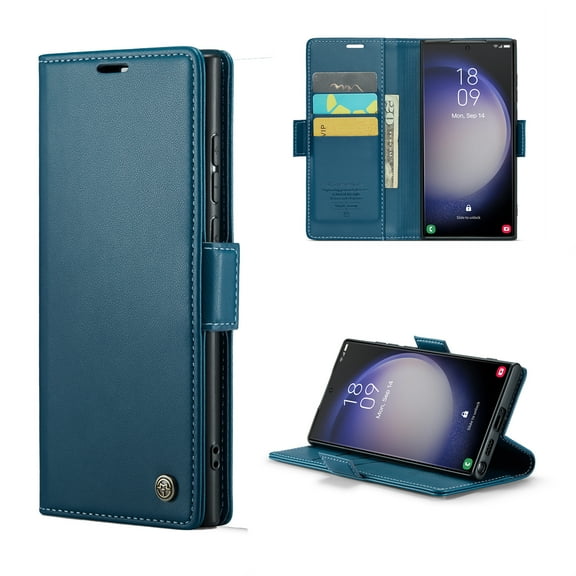 ELEHOLD Wallet Case For Samsung Galaxy S10,Premium Leather Case wih RFID Blocking Function Card Slots Kickstand Magnetic Clasp Shockproof Cover for Men Women,Blue