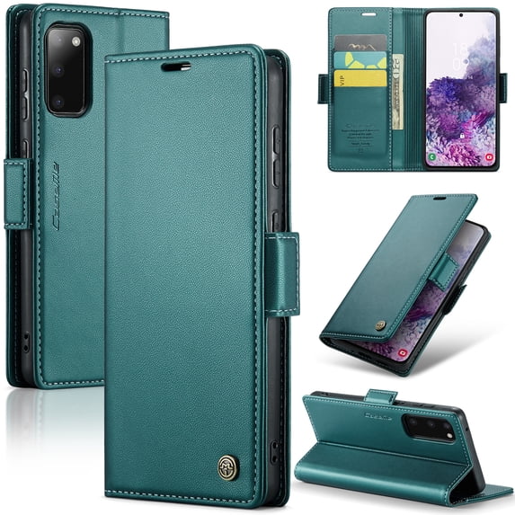 ELEHOLD Wallet Case For Samsung Galaxy S20 FE,Premium Leather Case wih RFID Blocking Function Card Slots Kickstand Magnetic Clasp Shockproof Cover for Men Women,Green