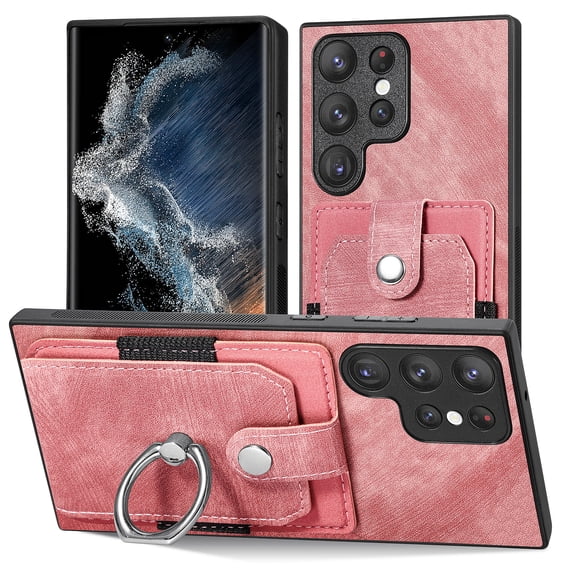 ELEHOLD Wallet Case for Samsung Galaxy S20 Ultra,with Card Holder 360° Rotation Ring Holder Stand Function Shockproof Anti-Scratch Protective Luxury Leather Purse Case,pink