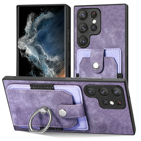 ELEHOLD Wallet Case for Samsung Galaxy S20 Ultra,with Card Holder 360° Rotation Ring Holder Stand Function Shockproof Anti-Scratch Protective Luxury Leather Purse Case,purple