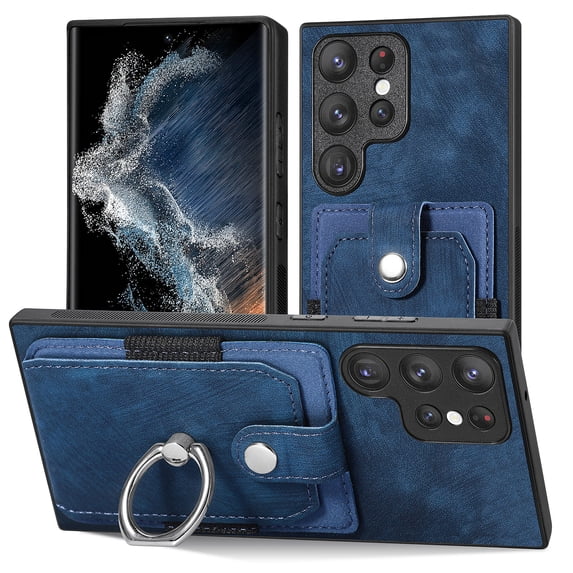 ELEHOLD Wallet Case for Samsung Galaxy S20 Ultra,with Card Holder 360° Rotation Ring Holder Stand Function Shockproof Anti-Scratch Protective Luxury Leather Purse Case,blue