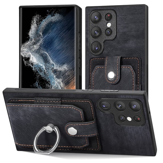 ELEHOLD Wallet Case for Samsung Galaxy S20 Ultra,with Card Holder 360° Rotation Ring Holder Stand Function Shockproof Anti-Scratch Protective Luxury Leather Purse Case,black