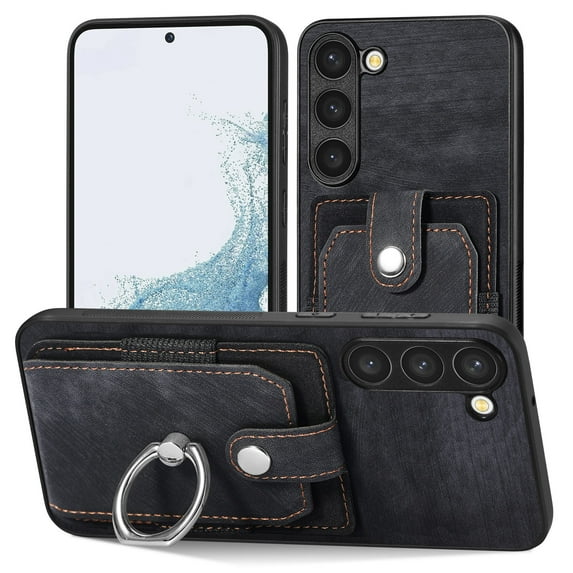 ELEHOLD Wallet Case for Samsung Galaxy S20+,with Card Holder 360° Rotation Ring Holder Stand Function Shockproof Anti-Scratch Protective Luxury Leather Purse Case,black