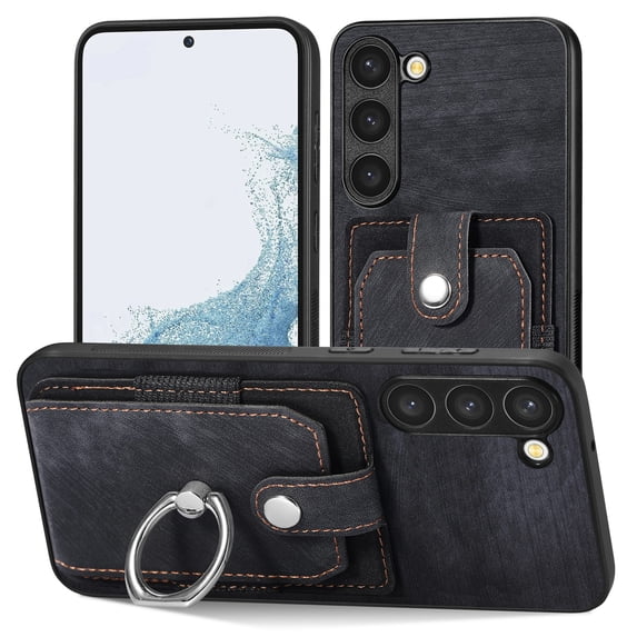 ELEHOLD Wallet Case for Samsung Galaxy S21 FE,with Card Holder 360° Rotation Ring Holder Stand Function Shockproof Anti-Scratch Protective Luxury Leather Purse Case,black