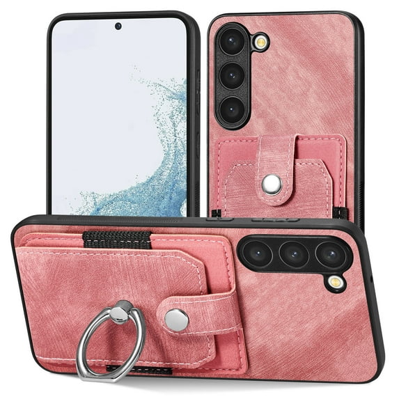 ELEHOLD Wallet Case for Samsung Galaxy S21 FE,with Card Holder 360° Rotation Ring Holder Stand Function Shockproof Anti-Scratch Protective Luxury Leather Purse Case,pink