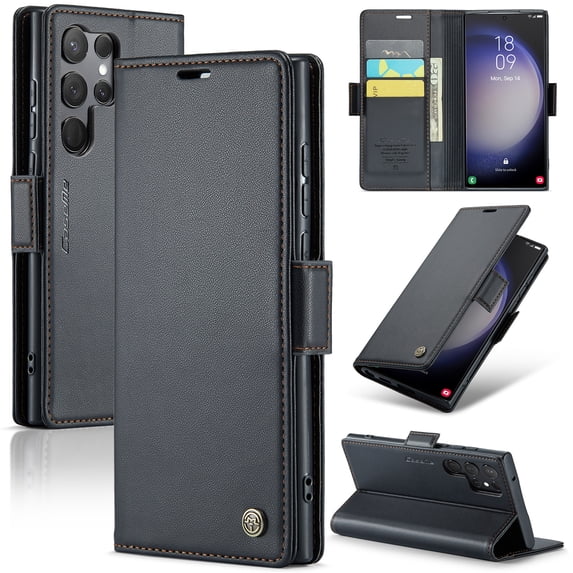 ELEHOLD Wallet Case For Samsung Galaxy S21 Ultra,Premium Leather Case wih RFID Blocking Function Card Slots Kickstand Magnetic Clasp Shockproof Cover for Men Women,Black