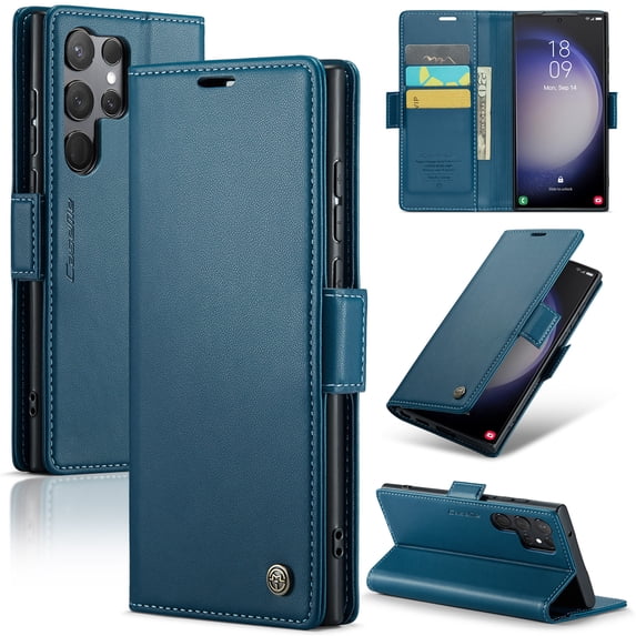 ELEHOLD Wallet Case For Samsung Galaxy S21 Ultra,Premium Leather Case wih RFID Blocking Function Card Slots Kickstand Magnetic Clasp Shockproof Cover for Men Women,Blue