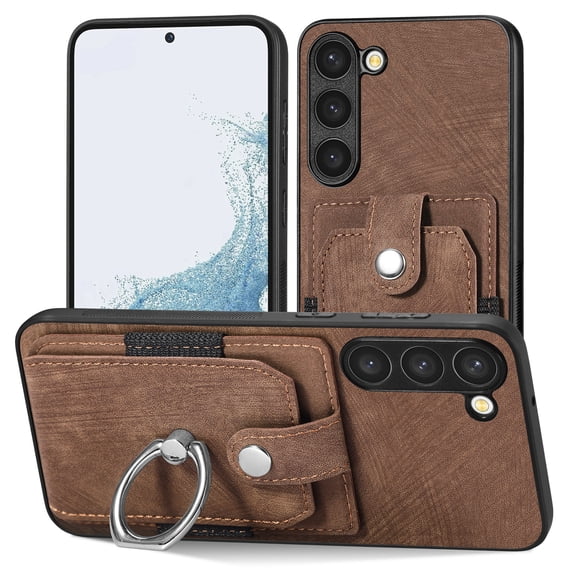 ELEHOLD Wallet Case for Samsung Galaxy S21+,with Card Holder 360° Rotation Ring Holder Stand Function Shockproof Anti-Scratch Protective Luxury Leather Purse Case,brown