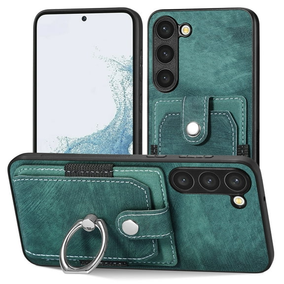 ELEHOLD Wallet Case for Samsung Galaxy S21,with Card Holder 360° Rotation Ring Holder Stand Function Shockproof Anti-Scratch Protective Luxury Leather Purse Case,green