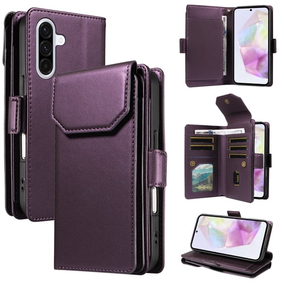 ELEHOLD Wallet Case for Samsung Galaxy S22 Plus, Luxury PU Leather Shockproof Magnetic Flip Kickstand Card Slots Cash Pocket Wallet Case With Detachable Lanyard, Purple