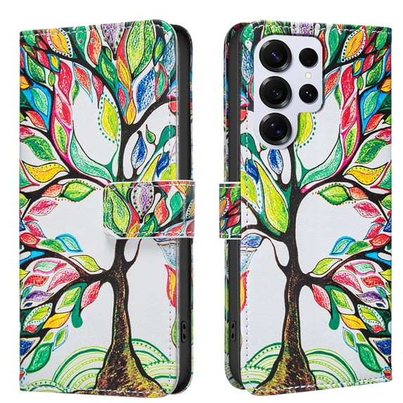 ELEHOLD Wallet Case for Samsung Galaxy S22 Plus, PU Leather Patterned Flip Folio Stand Card Slots Magnetic Closure Shockproof Protective Case for Women Girls,D