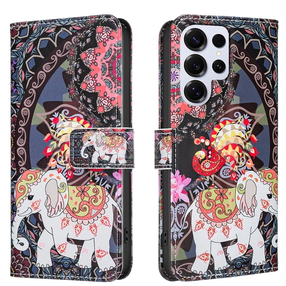 ELEHOLD Wallet Case for Samsung Galaxy S22 Plus, PU Leather Patterned Flip Folio Stand Card Slots Magnetic Closure Shockproof Protective Case for Women Girls,B