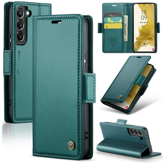 ELEHOLD Wallet Case For Samsung Galaxy S22 Plus,Premium Leather Case wih RFID Blocking Function Card Slots Kickstand Magnetic Clasp Shockproof Cover for Men Women,Green
