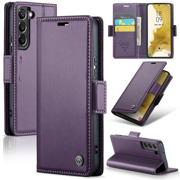 ELEHOLD Wallet Case For Samsung Galaxy S22,Premium Leather Case wih RFID Blocking Function Card Slots Kickstand Magnetic Clasp Shockproof Cover for Men Women,Purple