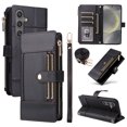 thumbnail image 1 of ELEHOLD Wallet Case for Samsung Galaxy S22, Slim Rugged TPU Protective Cover Faux Leather Finish Anti-Scratch Zipper Card Slot Cash Holder Shockproof Case with Detachable Lanyard,Black, 1 of 11