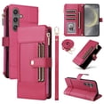 thumbnail image 1 of ELEHOLD Wallet Case for Samsung Galaxy S22, Slim Rugged TPU Protective Cover Faux Leather Finish Anti-Scratch Zipper Card Slot Cash Holder Shockproof Case with Detachable Lanyard,Red, 1 of 10
