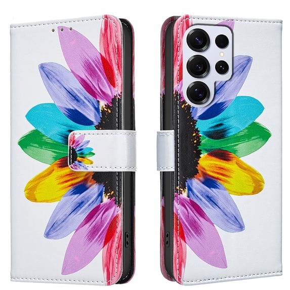 ELEHOLD Wallet Case for Samsung Galaxy S22 Ultra, PU Leather Patterned Flip Folio Stand Card Slots Magnetic Closure Shockproof Protective Case for Women Girls,E