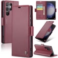 thumbnail image 1 of ELEHOLD Wallet Case For Samsung Galaxy S22 Ultra,Premium Leather Case wih RFID Blocking Function Card Slots Kickstand Magnetic Clasp Shockproof Cover for Men Women,Wine, 1 of 7