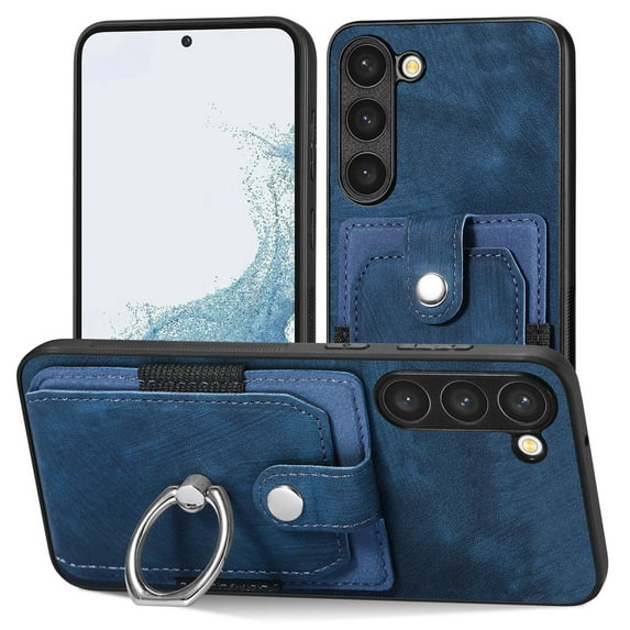 ELEHOLD Wallet Case for Samsung Galaxy S22,with Card Holder 360° Rotation Ring Holder Stand Function Shockproof Anti-Scratch Protective Luxury Leather Purse Case,blue