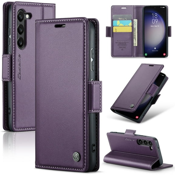 ELEHOLD Wallet Case for Samsung Galaxy S23 6.1" Premium Leather Case wih RFID Blocking Function Card Slots Kickstand Magnetic Clasp Shockproof Cover for Men Women for Samsung Galaxy S23,Purple