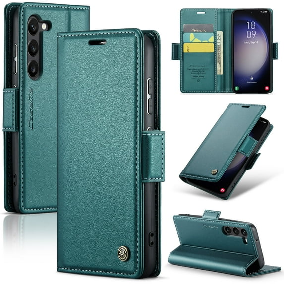 ELEHOLD Wallet Case for Samsung Galaxy S23 6.1" Premium Leather Case wih RFID Blocking Function Card Slots Kickstand Magnetic Clasp Shockproof Cover for Men Women for Samsung Galaxy S23,Green