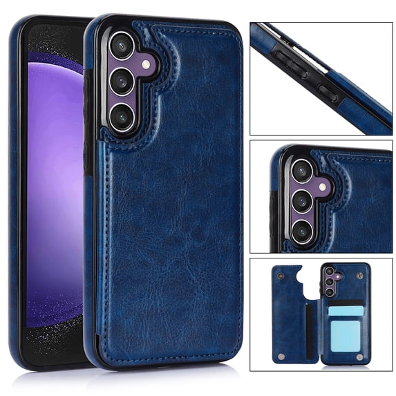 ELEHOLD Wallet Case for Samsung Galaxy S23 FE 2023 Flip Back Card Holders Kickstand Function Magnetic Button Slim Lightweight Wallet Case for Samsung S23 FE ,Darkblue