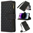 thumbnail image 1 of ELEHOLD Wallet Case for Samsung Galaxy S23 FE,Premium Leather Argyle Pattern 9 Card Slots Zipper Pocket Kickstand Crossbody Shoulder Strap Wriststrap Luxury Purse Case for Samsung S23 FE,Black, 1 of 9