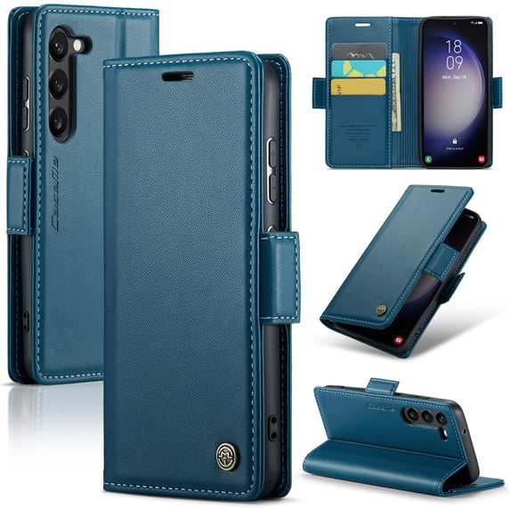 ELEHOLD Wallet Case for Samsung Galaxy S23 Plus 6.6" Premium Leather Case wih RFID Blocking Function Card Slots Kickstand Magnetic Clasp Shockproof Cover for Men Women,Blue