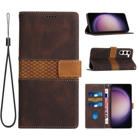 ELEHOLD Wallet Case for Samsung Galaxy S23 Plus/S23+ 6.6", Premium PU Leather Card Holders with Kickstand Magnetic Clasp Shockproof Anti-Scratch Purse Protective Case,Brown