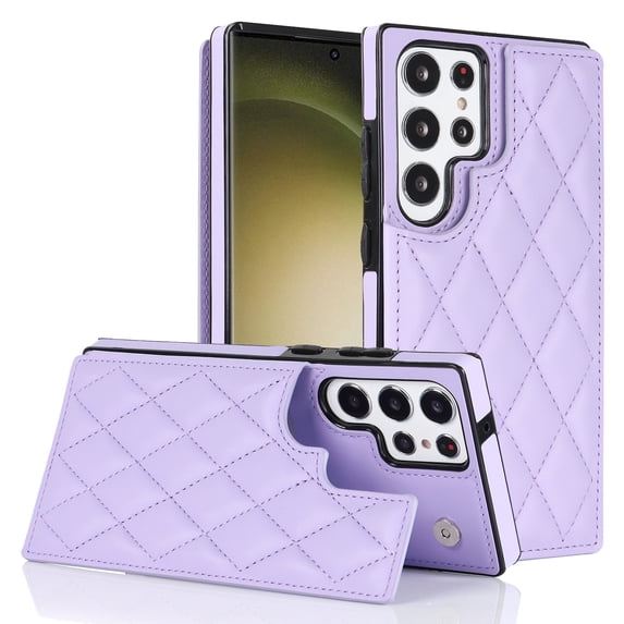 ELEHOLD Wallet Case for Samsung Galaxy S23 Ultra 6.8",RFID Blocking Card Holders Luxury Argyle Pattern Leather Case Kickstand Magnetic Button Slim Lightweight Shockproof Purse Case,Purple