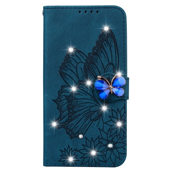ELEHOLD Wallet Case for Samsung Galaxy S23 Ultra,Butterfly Pattern Shiny Diamond with Card Slots Kickstand Magnetic Clasp Shockproof Fashion Folio Wallet Case,
Blue