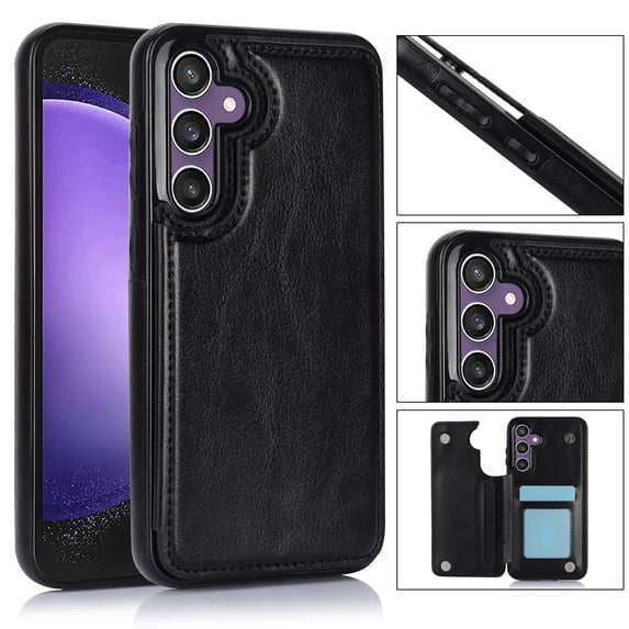 ELEHOLD Wallet Case for Samsung Galaxy S24 FE Flip Back Card Holders Kickstand Function Magnetic Button Slim Lightweight Wallet Case for Samsung S24 FE ,Black