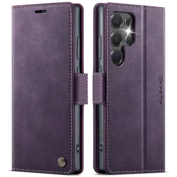 ELEHOLD Wallet Case for Samsung Galaxy S24 FE, Shockproof Faux Leather Flip Kickstand RFID Blocking Shockproof Card Cash Slots Wallet Case for Samsung Galaxy S24 FE,Purple