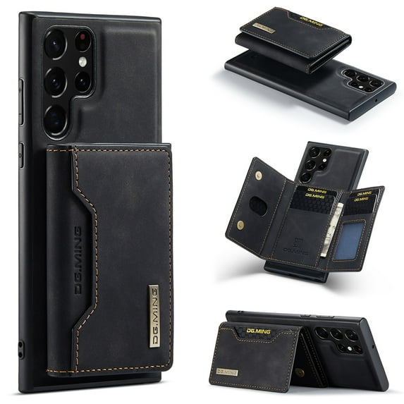 ELEHOLD Wallet Case for Samsung Galaxy S24 Ultra, Premium Vegan Leather Soft TPU Magnetic Detachable Card Holders Kickstand Function Shockproof Full Protection for Samsung S24 Ultra,Black
