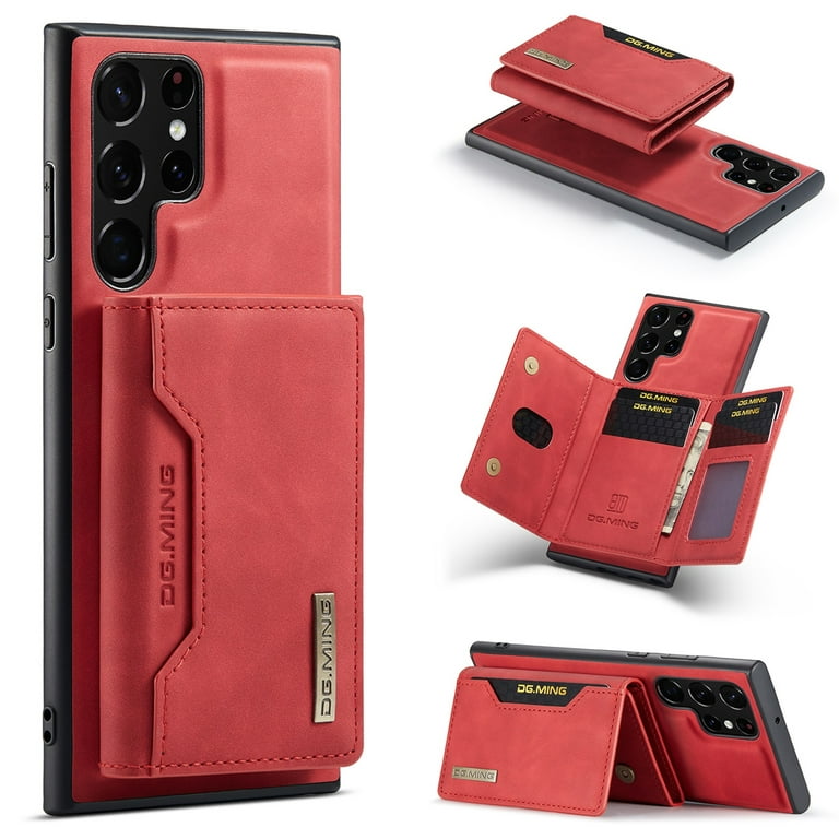 ELEHOLD Wallet Case for Samsung Galaxy S24 Ultra, Premium Vegan Leather  Soft TPU Magnetic Detachable Card Holders Kickstand Function Shockproof  Full Protection for Samsung S24 Ultra, Red 