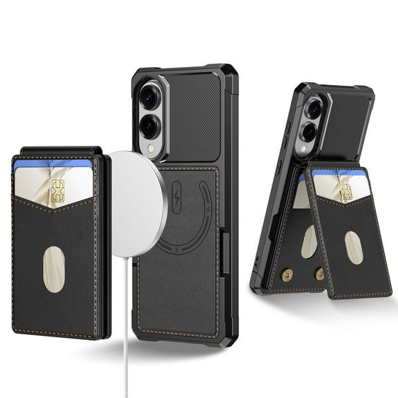 ELEHOLD Wallet Case for Samsung Galaxy S25 Edge, 2-in-1 Magnetic Leather Phone Case with RFID Blocking Card Holder Detachable Wallet ,Strong Magnetic Wireless Charging Compatible ,Black