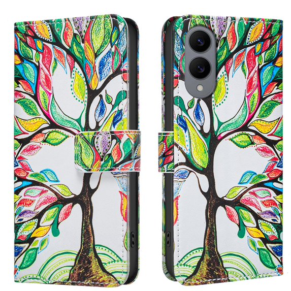 ELEHOLD Wallet Case for Samsung Galaxy S25 Edge, PU Leather Patterned Flip Folio Stand Card Slots Magnetic Closure Shockproof Protective Case for Women Girls,D