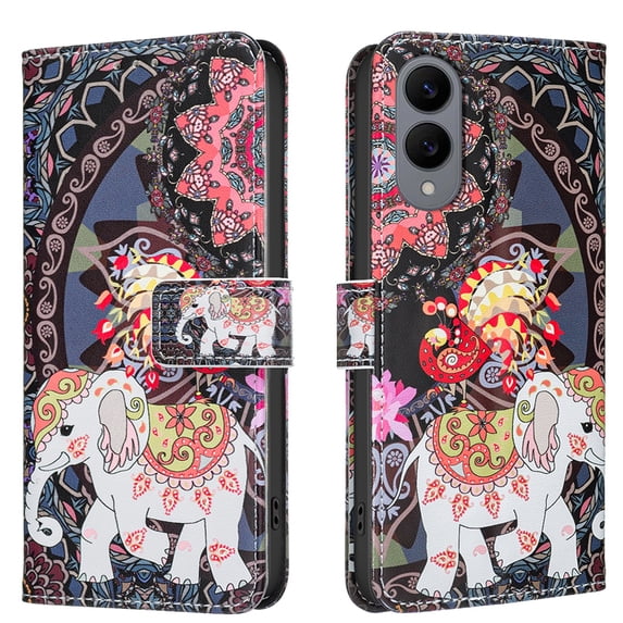 ELEHOLD Wallet Case for Samsung Galaxy S25 Edge, PU Leather Patterned Flip Folio Stand Card Slots Magnetic Closure Shockproof Protective Case for Women Girls,B