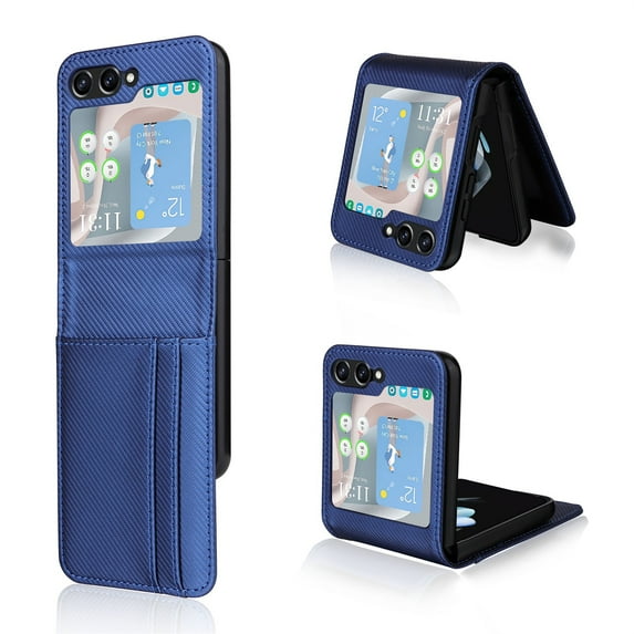 ELEHOLD Wallet Case for Samsung Galaxy Z Flip 5 (6.7" 2023) PU Leather Full Hinge Protection with Card Slot Photo Pocket Slim Lightweight Shockproof Purse Case for Samsung Z Flip 5,Blue