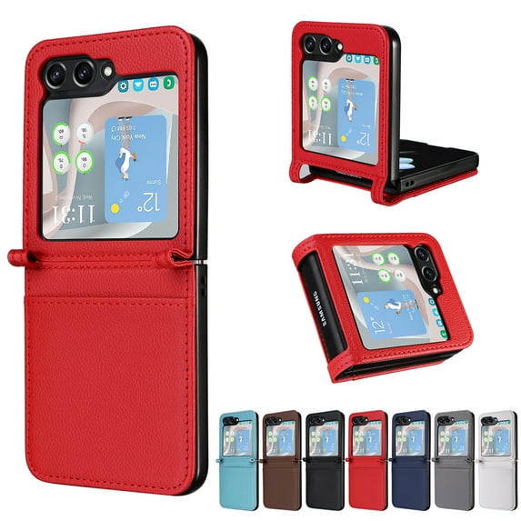 ELEHOLD Wallet Case for Samsung Galaxy Z Flip5 5G(2023), Premium Lychee Pattern PU Leather Card Holder Slot Case Slim Shockproof Cover for Samsung Galaxy Z Flip5,Red