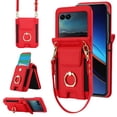 thumbnail image 1 of ELEHOLD Wallet Case for Samsung Galaxy Z Flip7 ,Shockproof Leather Card Cash Slots Flip Kickstand Protective Wallet Case with Shoulder Strap / Lanyard for Samsung Galaxy Z Flip7 ,Red, 1 of 7