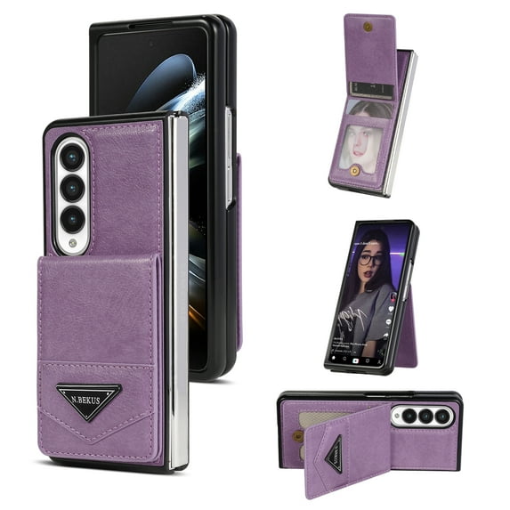 ELEHOLD Wallet Case for Samsung Galaxy Z Fold 3 with Credit Card Slots Pocket Flip Magnetic Buckle Stand Function Shockproof Anti-Scratch Protective Leather Case for Galaxy Z Fold 3,Purple