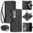 thumbnail image 1 of ELEHOLD Wallet Case for Samsung Galaxy Z Fold 4, with 9 Card Slots Cash/Zipper Pocket Detachable Lanyard Crossbody Strap Magnetic Clasp Kickstand Luxury Purse Case,Black, 1 of 8